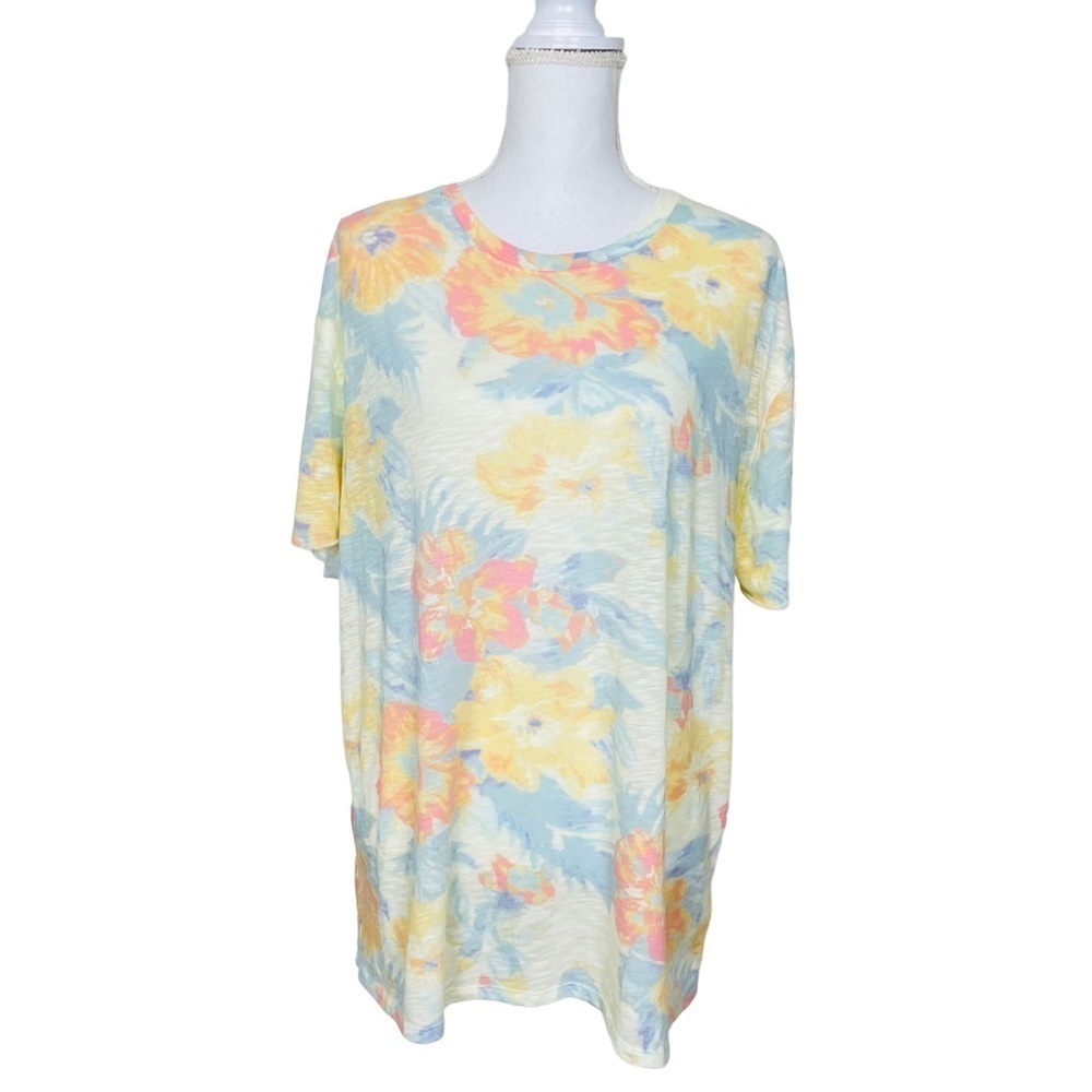 Free People Floral Pastel Colors Short Sleeve Tee